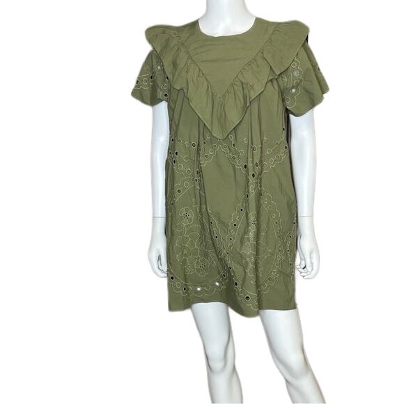 Ellison Dresses & Skirts - Ellison Ruffled Eyelet Dress Olive Green TD-9287-6 Women’s Sz M